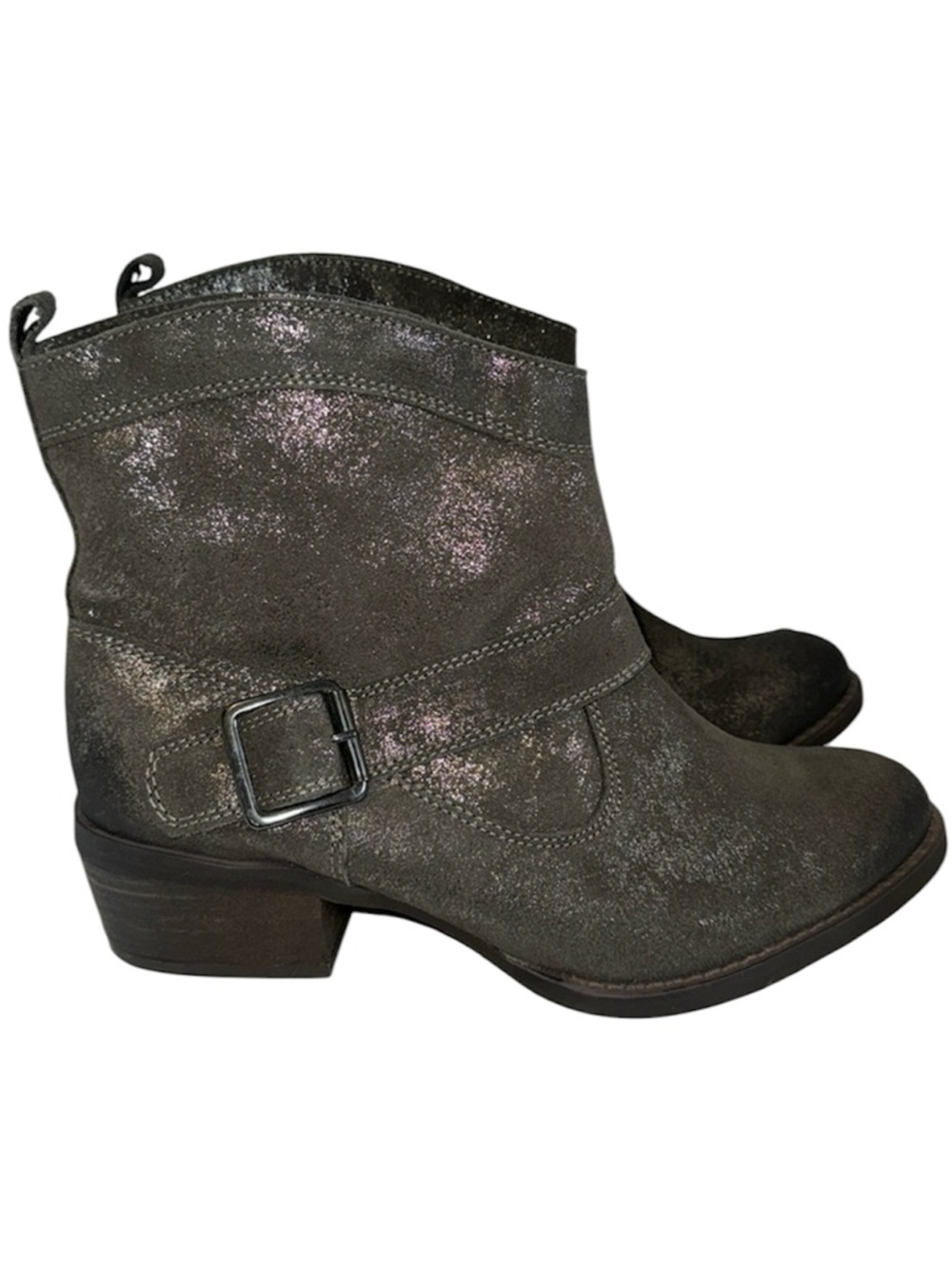 Naughty Monkey Leather Western Ankle Boots w Sparkle Finish Women’s 7.5 Gray